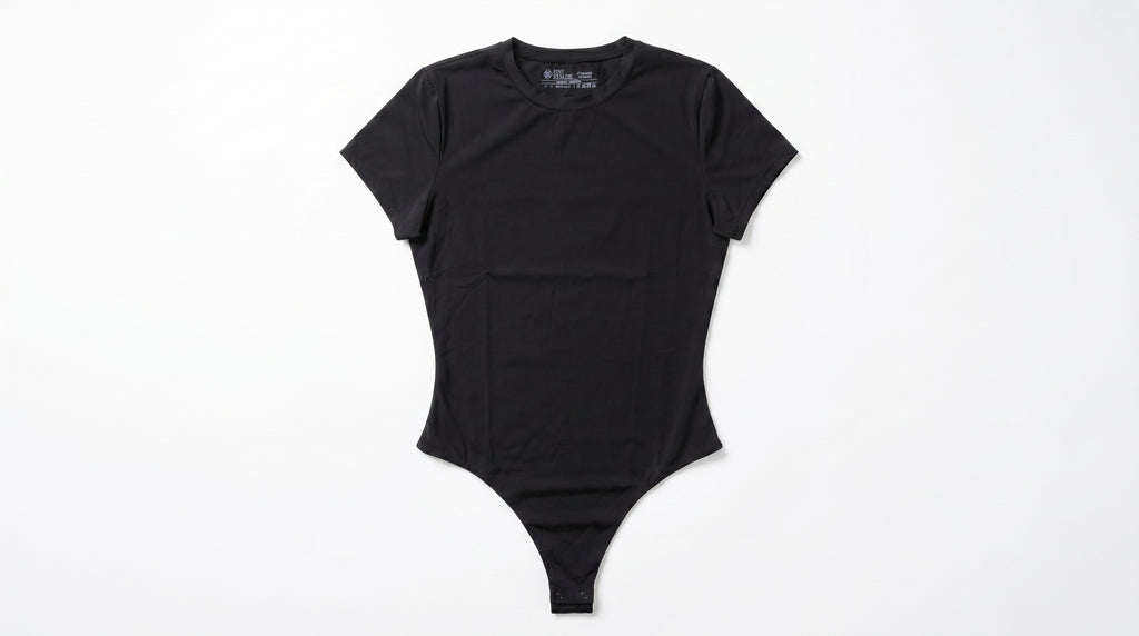 Black bodysuit on a white background