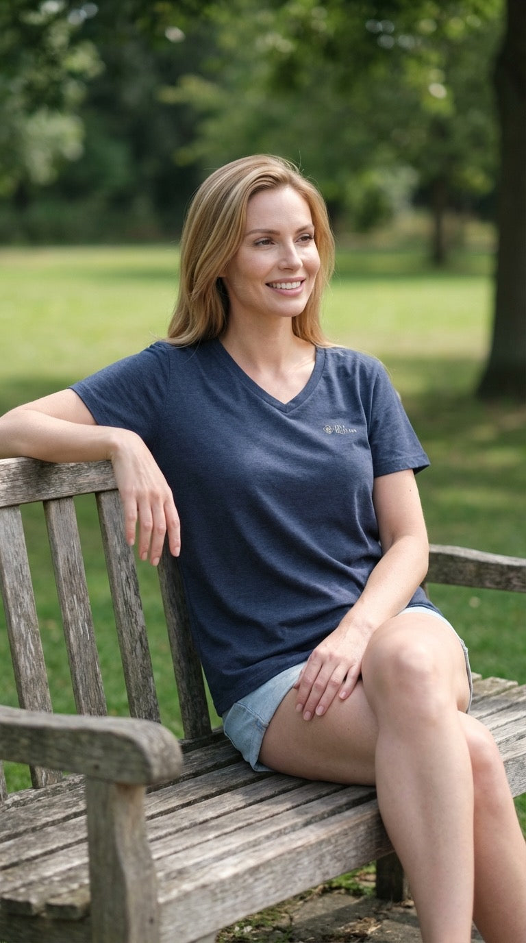 Woman sitting on a wooden bench in a park