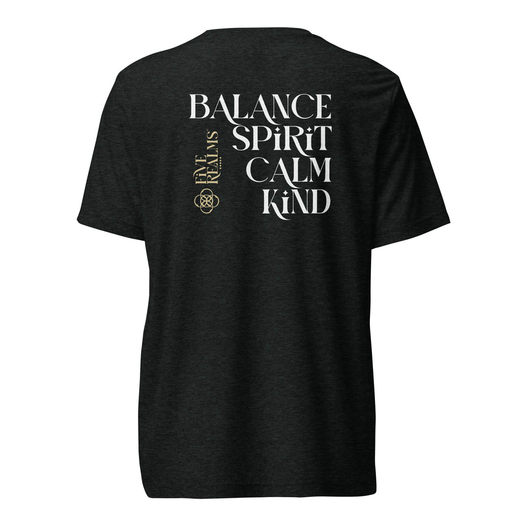 Black t-shirt with motivational text on the back against a white background