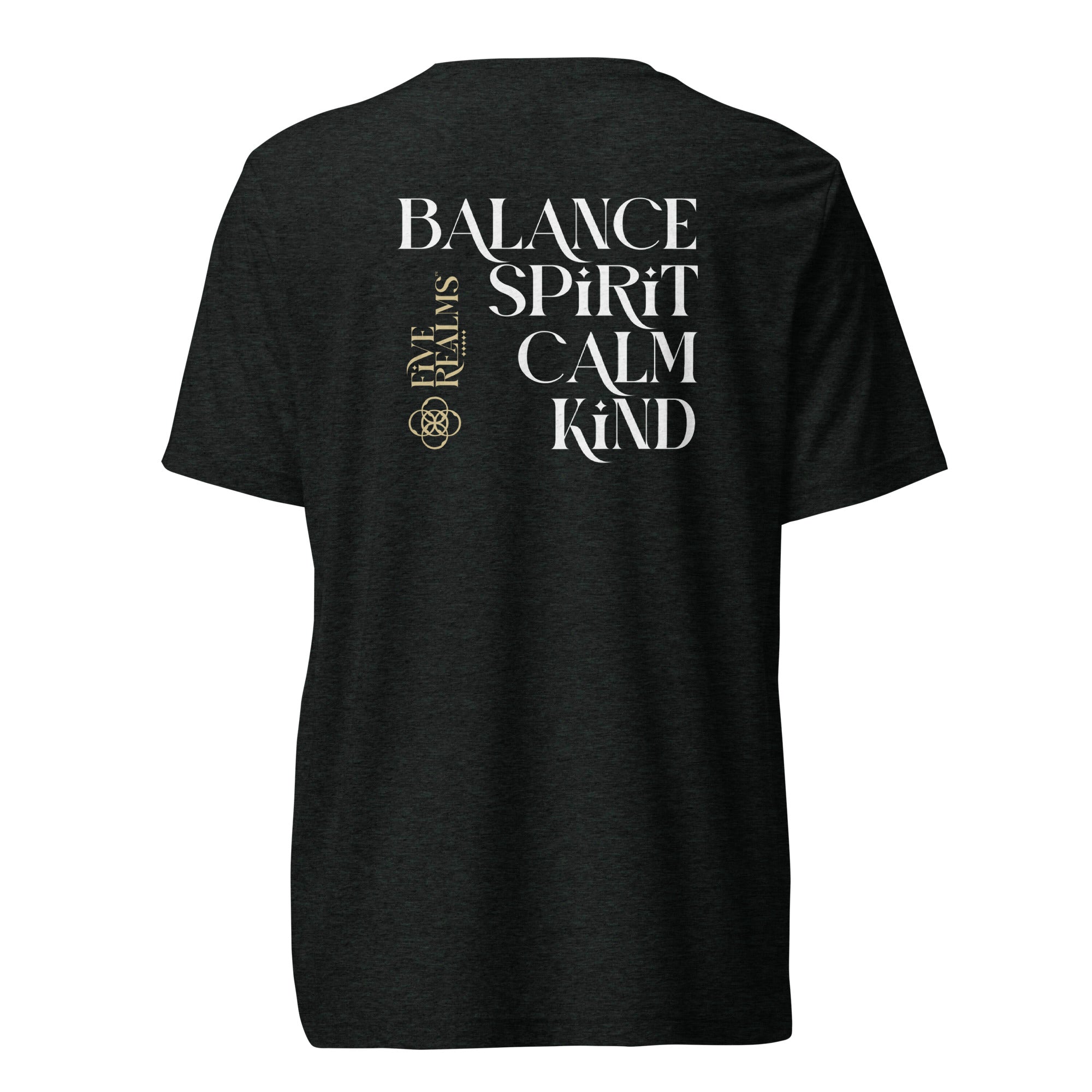 Black t-shirt with motivational text on the back against a white background