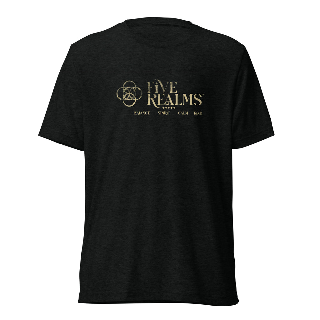 Black t-shirt with 'Music Lives Here' text on a white background