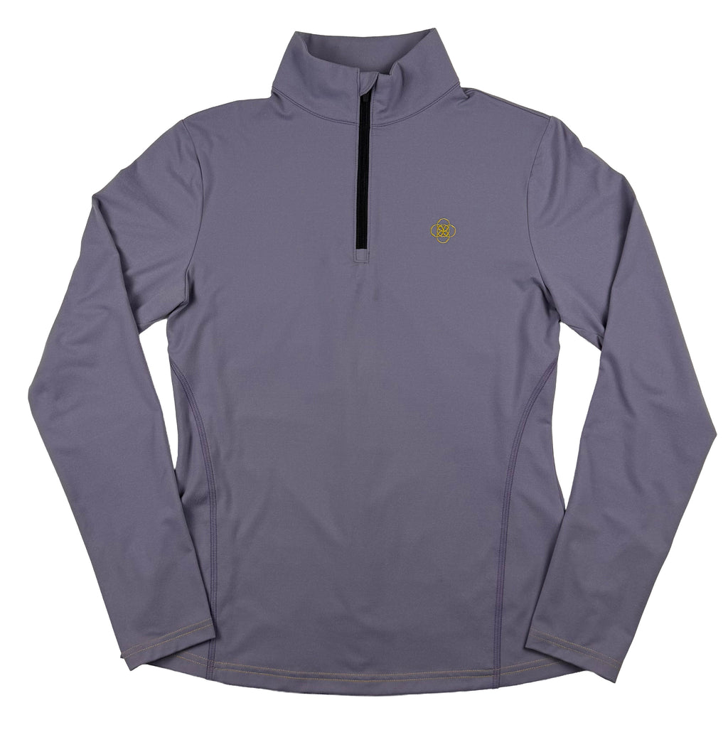 Purple long-sleeve shirt with a small logo on a white background